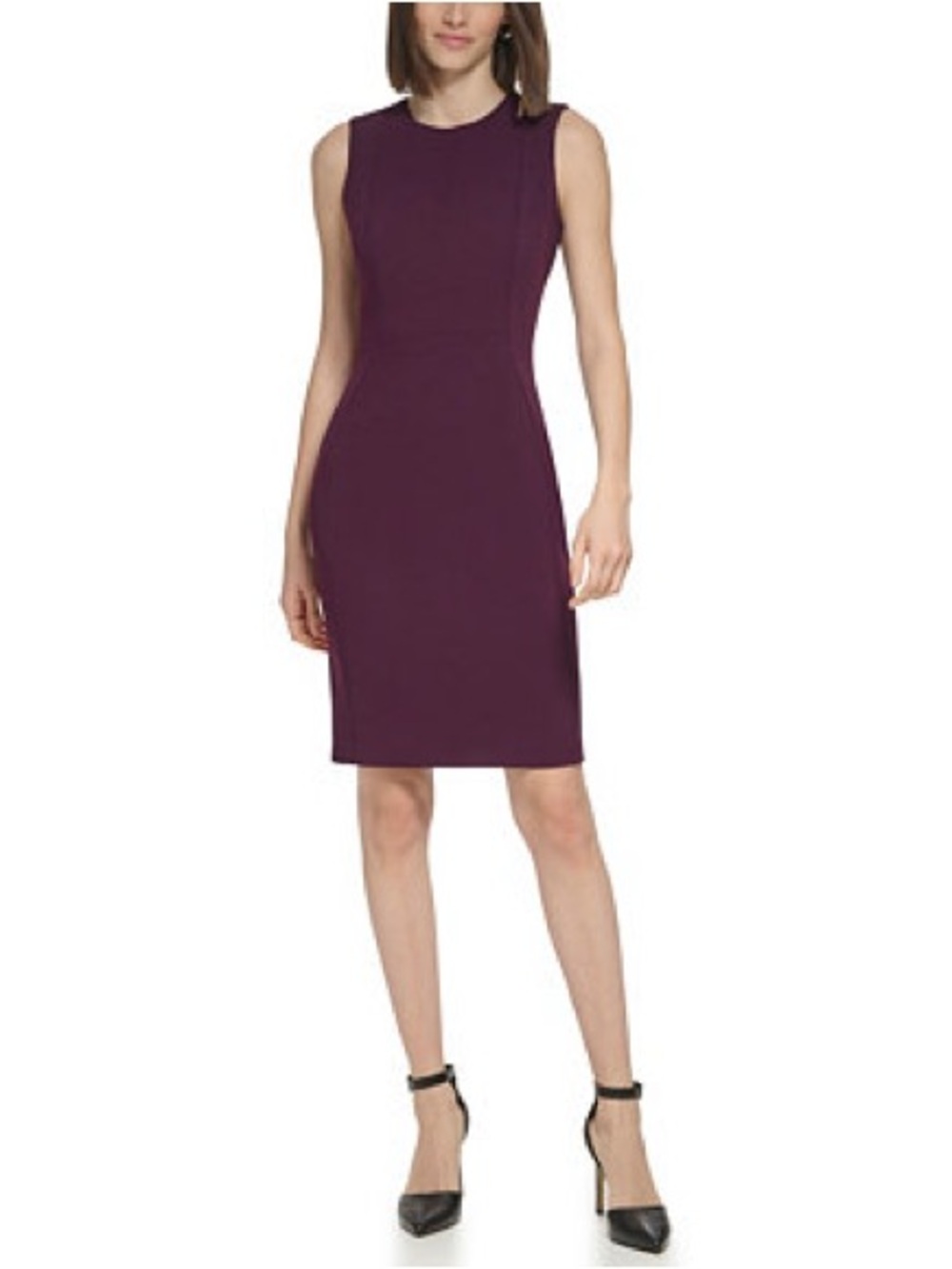 Calvin Klein Sleeveless Midi Sheath Dress in Burgundy